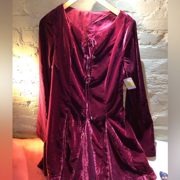 NEW! Rare Free People Velvet peasant mini dressVelvet Burgundy Dress - Picture 1 of 5